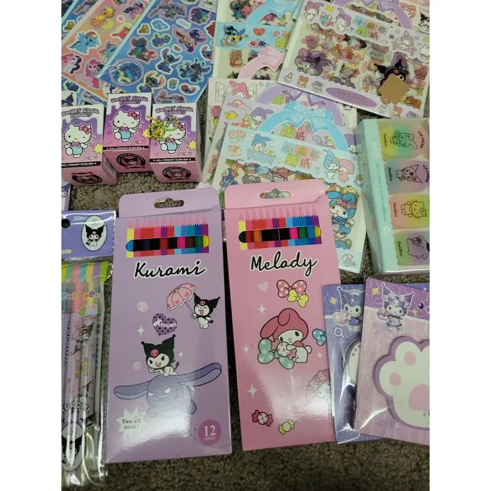 GIGANTIC!!! Sanrio Disney Stationery Set Kuromi My Melody Stitch 70 New Kpop